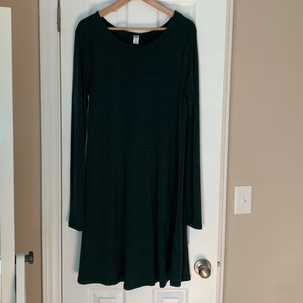 Green Swing Dress Long Sleeve Size L Flowy Cute